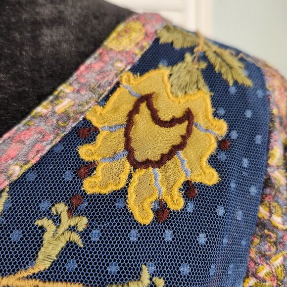 Anthropologie Ciutadella Top Large Blue Floral Embroidered Sheer - Picture 3 of 9